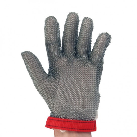 Metal Mesh Glove with Wrist Length Cuff and Sewn in Strap