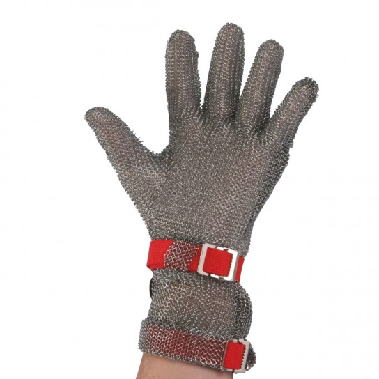 Metal Mesh Glove with Extended Length Cuff and Two Replaceable Straps
