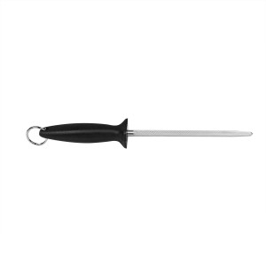 449940 7.5" Helical Butcher Steel with Black Handle
